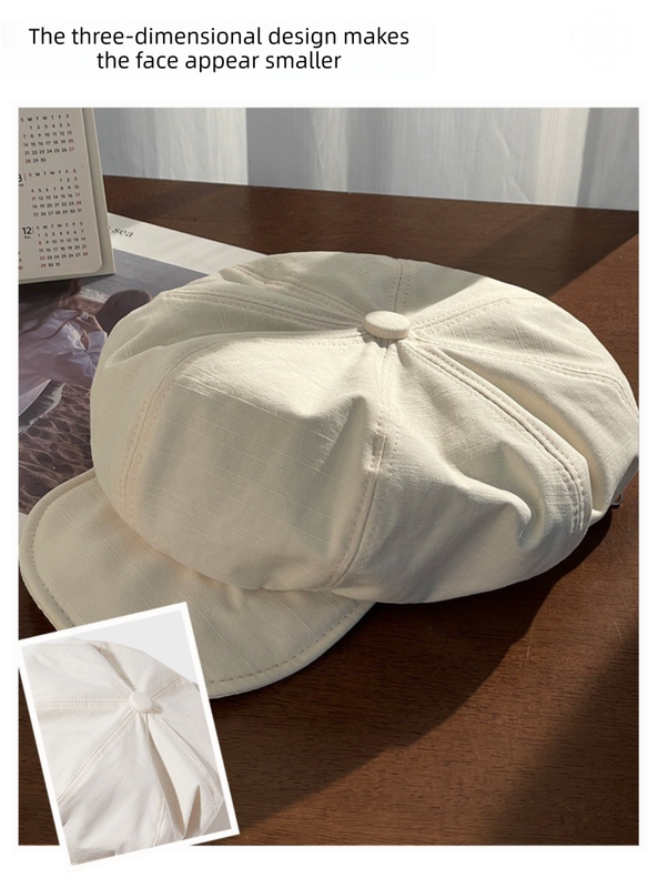 Women's Black Newsboy Cap UPF50+ Sun Protection Cotton Blend Octagonal Beret Hat - Adjustable Breathable Baker Boy Style with Cute Button Detail - Image 2
