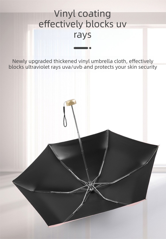 Compact Mini Pocket Umbrella UPF50+ Sun Protection Lightweight Travel Parasol - Windproof 5-Fold Rain Shade with Flat Gold Handle (Pink) - Image 9