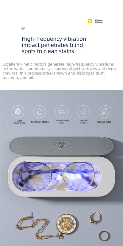 USB Plug-in Sonic Vibration Jewellery & Glasses Cleaner - High Frequency Washing Machine with Blue Light for Rings, Dentures & Watch Straps (Wired Power) - Image 3