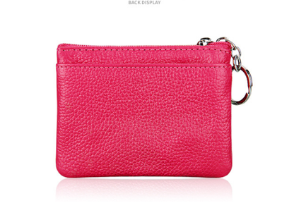 Genuine Leather Coin Purse Mini Wallet with Triple Zipper Pockets Key Ring Holder Pouch for Cash & Cards - Yellow - Image 3