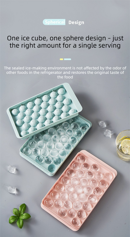 2 PCS Round Ice Cube Trays with Lids 33 Cavity Sphere Ice Ball Maker Mould Stackable Hard Plastic Easy Release for Cocktails Whiskey White - Image 4