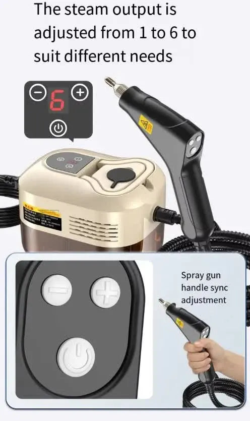 Black 1500W High Pressure Steam Cleaner with Digital Display (3.5 BAR) - 1.2L Heavy Duty Steamer for Kitchen Grease, Grout, Car Detailing & Upholstery (AU Plug) - Image 2