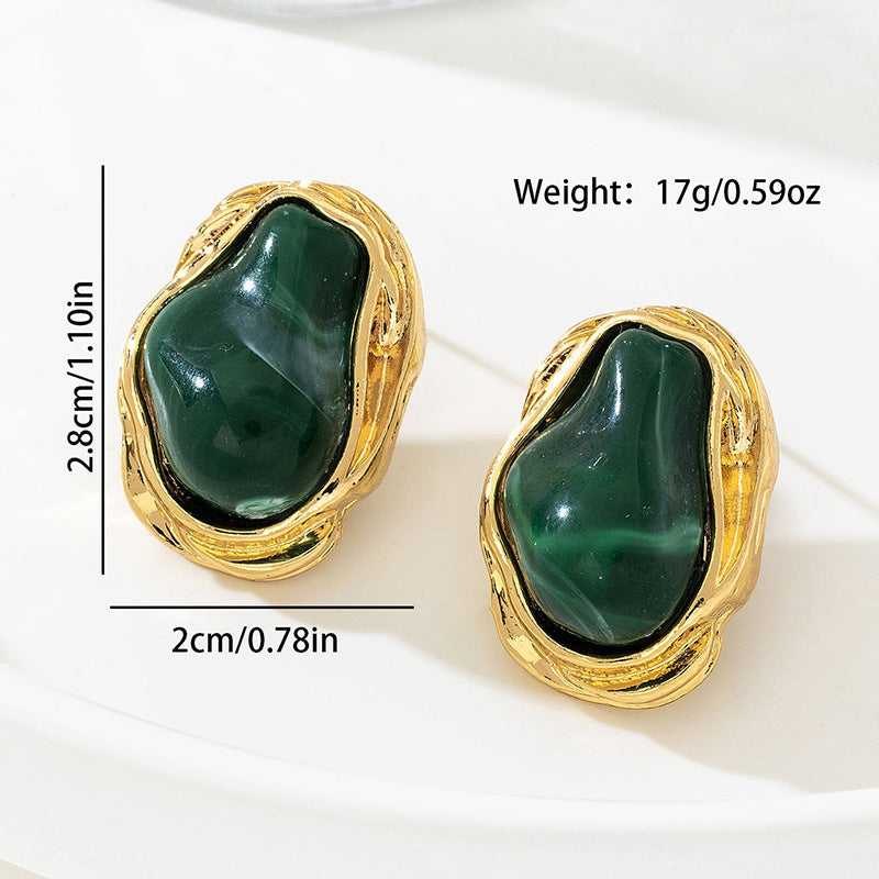 A Pair of Vintage Baroque Statement Earrings - Chunky Gold Tone Irregular Studs with Purple Faux Stone - Stainless Steel Pin Fashion Jewellery for Women - Image 3