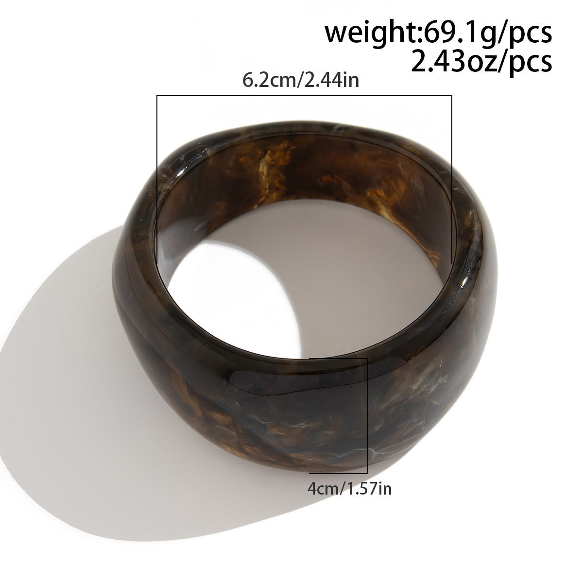 Chunky Resin Bangle Bracelet - Irregular Geometric Square Cuff - Coffee Brown Tortoiseshell Tone Wide Wristwear for Women - Image 2