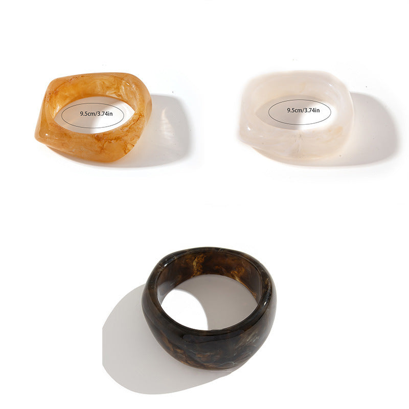 Chunky Resin Bangle Bracelet - Irregular Geometric Square Cuff - Yellow Tortoiseshell Tone Wide Wristwear for Women - Image 3