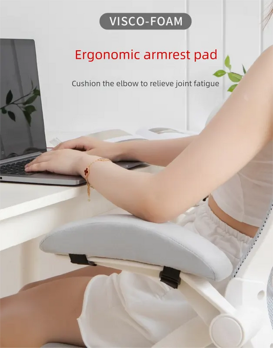 1 Pair of Memory Foam Chair Armrest Pads - Ergonomic Elbow Support Cushions - Soft Plush Cover with Anti-Slip Straps for Office & Gaming Chairs (Black) - Image 2