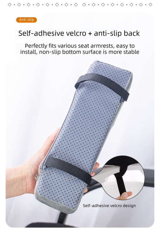 1 Pair of Memory Foam Chair Armrest Pads - Ergonomic Elbow Support Cushions - Soft Plush Cover with Anti-Slip Straps for Office & Gaming Chairs (Grey) - Image 6