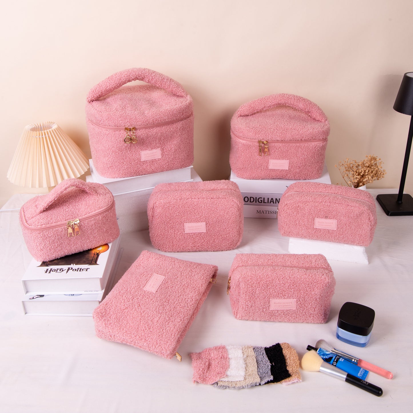 Large Plush Teddy Fleece Cosmetic Bag - Soft Sherpa Makeup Case with Handle - Pink Travel Toiletry Organiser (26cm) - Image 2