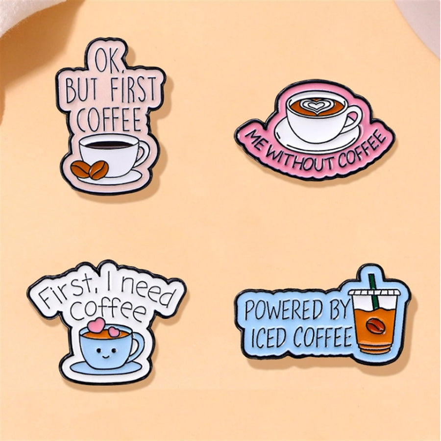 4 Pieces Cartoon Coffee Lovers Enamel Pin Set Zinc Alloy Coffee Cup Badges for Jackets Bags Hats Backpacks Decorative Jewelry Gift Set - Image 2