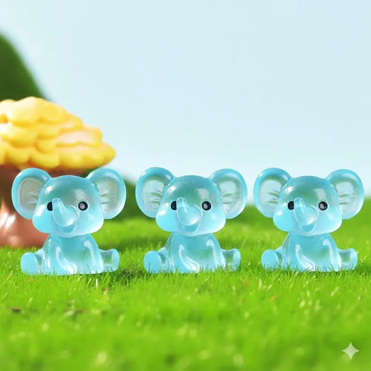 3 PCS Set Mini Luminous Blue Elephant Figurines Split Pose Glow in the Dark Resin Ornaments for Micro Landscape Garden and Desk Decor