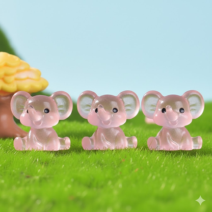 3 PCS Set Mini Luminous Pink Elephant Figurines Split Pose Glow in the Dark Resin Ornaments for Micro Landscape Garden and Desk Decor