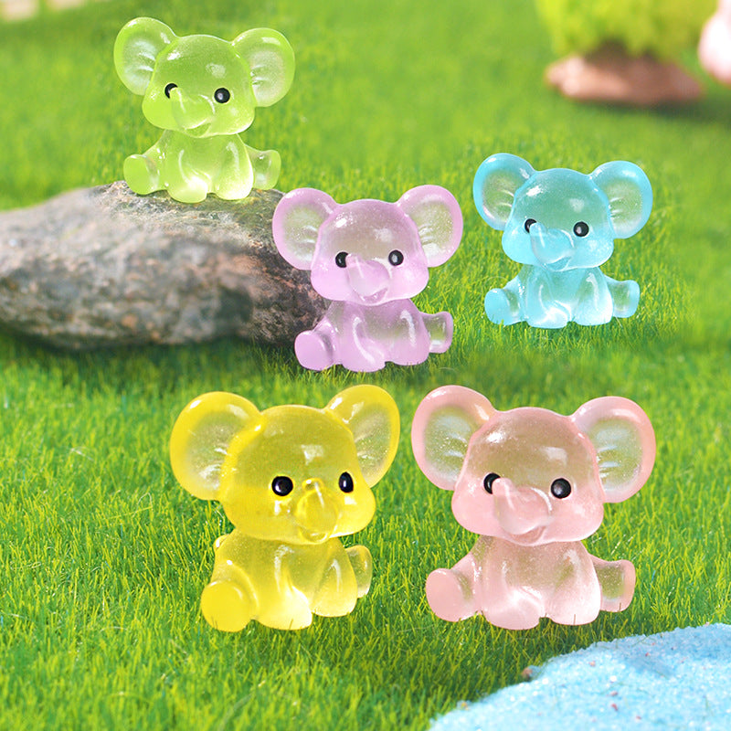 3 PCS Set Mini Luminous Pink Elephant Figurines Split Pose Glow in the Dark Resin Ornaments for Micro Landscape Garden and Desk Decor - Image 3