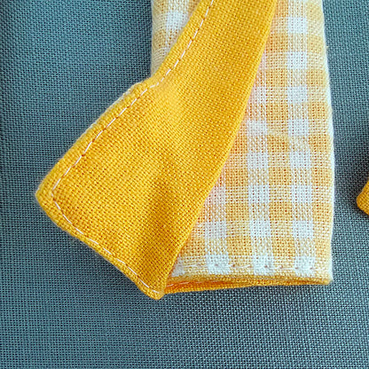 3-Piece Yellow Gingham Cotton Kitchen Linen Set - Reversible Placemat, Fringed Napkin & Quilted Pot Holder - Yarn Dyed Checkered Dining Bundle - Image 3