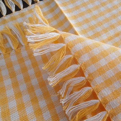 3-Piece Yellow Gingham Cotton Kitchen Linen Set - Reversible Placemat, Fringed Napkin & Quilted Pot Holder - Yarn Dyed Checkered Dining Bundle - Image 8