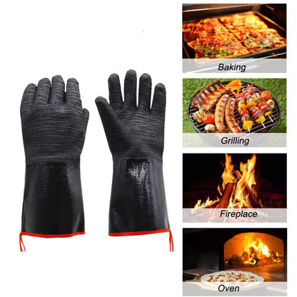 14 Inch Neoprene Heat Resistant BBQ Gloves - Waterproof & Oil Proof Long Sleeve Mitts - Extreme Heat Protection for Grilling, Boiling Water & Industrial Use (Black) - Image 2
