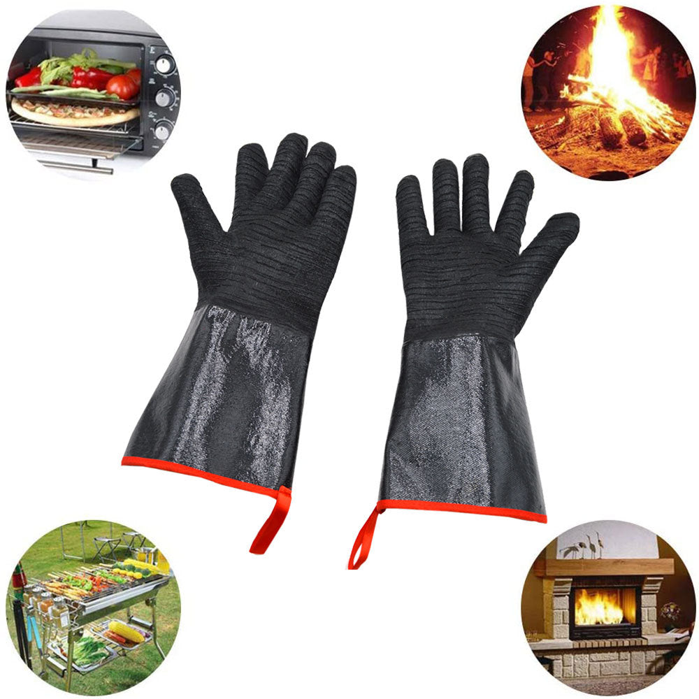 16 Inch Neoprene Heat Resistant BBQ Gloves - Waterproof & Oil Proof Long Sleeve Mitts - Extreme Heat Protection for Grilling, Boiling Water & Industrial Use (Black) - Image 2