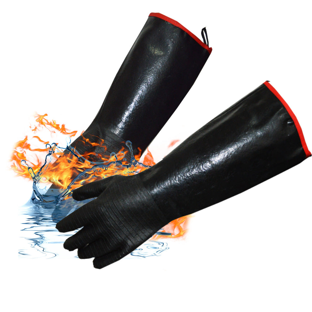 16 Inch Neoprene Heat Resistant BBQ Gloves - Waterproof & Oil Proof Long Sleeve Mitts - Extreme Heat Protection for Grilling, Boiling Water & Industrial Use (Black) - Image 3
