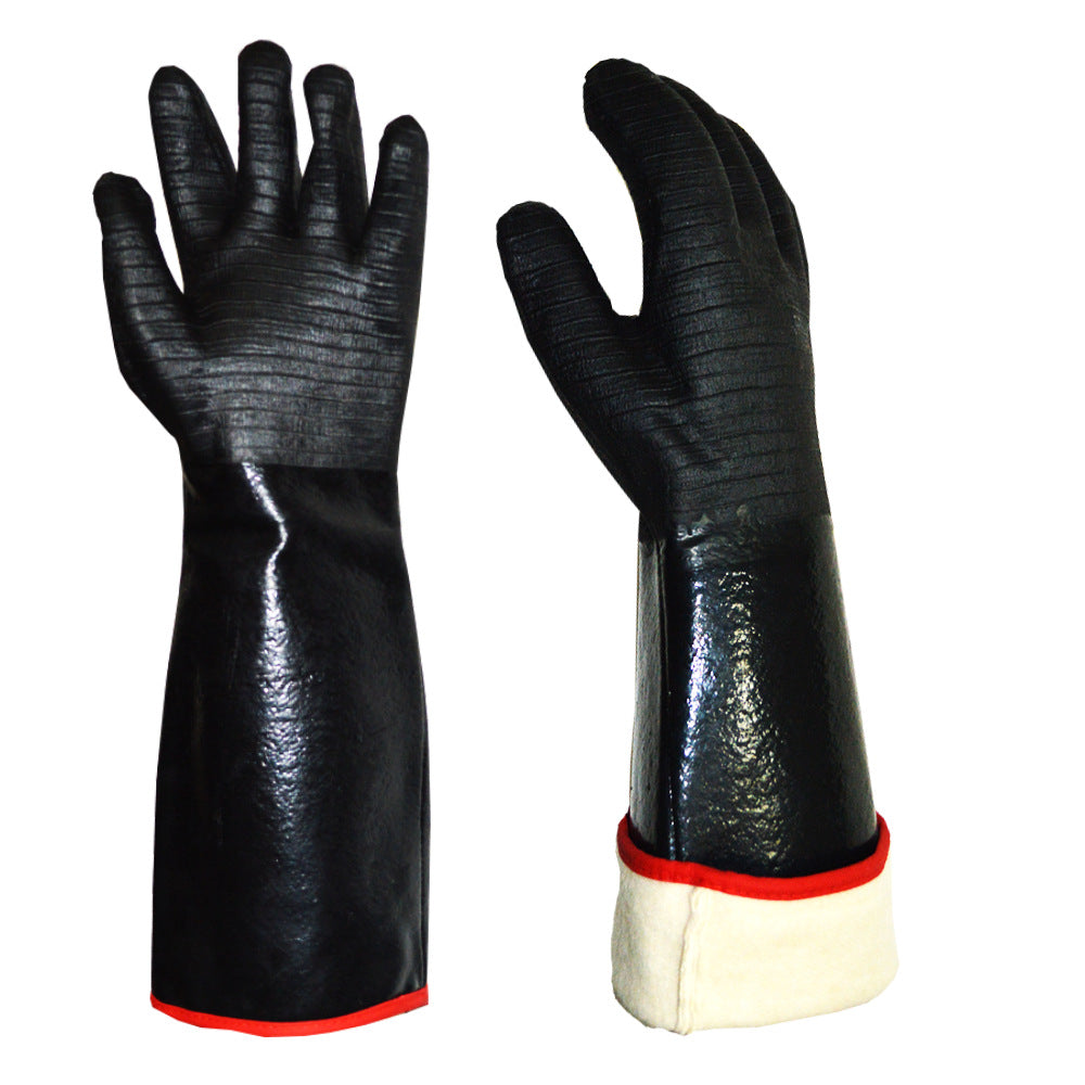 16 Inch Neoprene Heat Resistant BBQ Gloves - Waterproof & Oil Proof Long Sleeve Mitts - Extreme Heat Protection for Grilling, Boiling Water & Industrial Use (Black) - Image 4