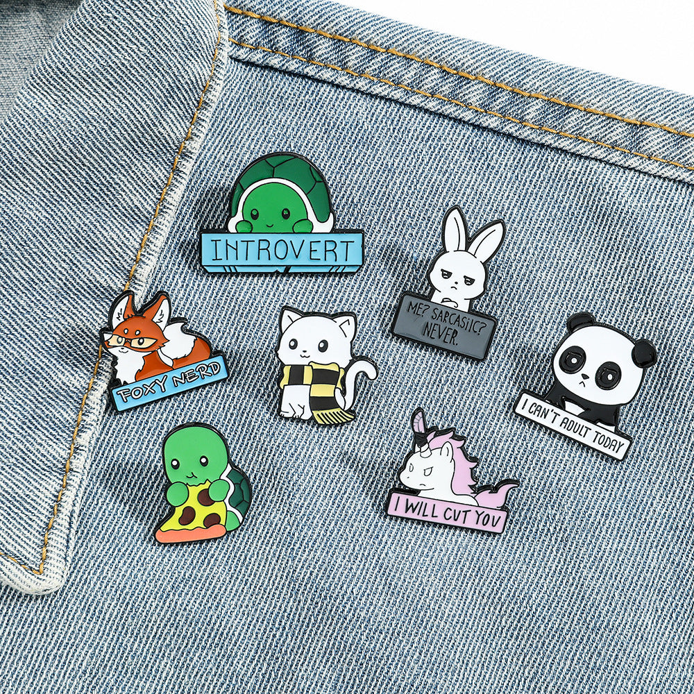 6 PCS Funny Animal Enamel Pins - Rabbit, Cat, Turtle, Fox, Panda & Unicorn Brooch Set - Cute Cartoon Lapel Badges for Backpacks & Jackets - Image 2