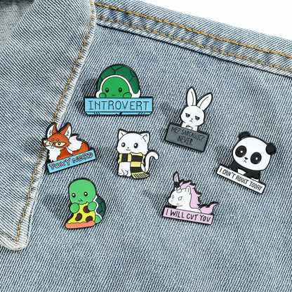 6 PCS Funny Animal Enamel Pins - Rabbit, Cat, Turtle, Fox, Panda & Unicorn Brooch Set - Cute Cartoon Lapel Badges for Backpacks & Jackets - Image 2