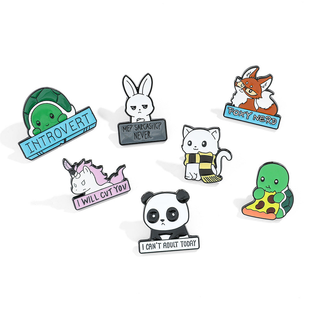 6 PCS Funny Animal Enamel Pins - Rabbit, Cat, Turtle, Fox, Panda & Unicorn Brooch Set - Cute Cartoon Lapel Badges for Backpacks & Jackets - Image 4