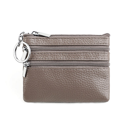 Genuine Leather Coin Purse Mini Wallet with Triple Zipper Pockets Key Ring Holder Pouch for Cash & Cards - Purple-violet