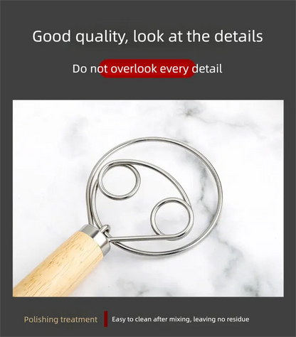 Triple Loop Danish Dough Whisk with Short Oak Handle - 9 Inch Compact Stainless Steel Mixer for Sourdough Starters, Eggs & Batter - Hand Held Flour Blender (3 Eye Design) - Image 7