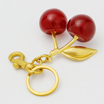 Luxury Sparkly Red Cherry Bag Charm Keychain - Gold Tone Metal Fruit Keyring with Glitter Finish - Cute Purse Accessory for Handbags & Car Keys (11.5cm) - Image 6