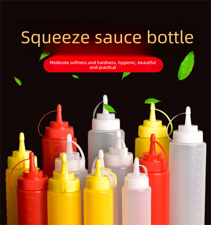 3 PCS Squeeze Sauce Bottles 300ml Plastic Condiment Dispensers for Kitchen BBQ & Cafe Refillable Ketchup Mustard Containers White&Red&Yellow - Image 2