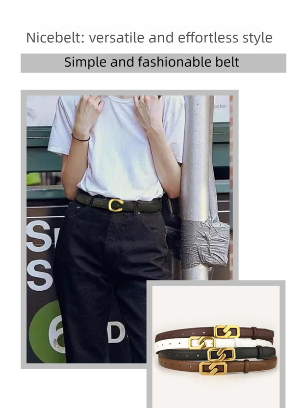 Womens Genuine Leather Belt Black 2.3cm Wide Gold Buckle Waist Strap for Jeans & Dresses Elegant Fashion Accessory - Image 7