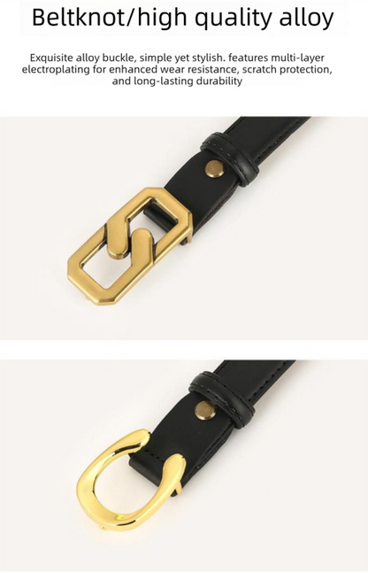 Womens Genuine Leather Belt Coffee 2.3cm Wide Gold Buckle Waist Strap for Jeans & Dresses Elegant Fashion Accessory - Image 3