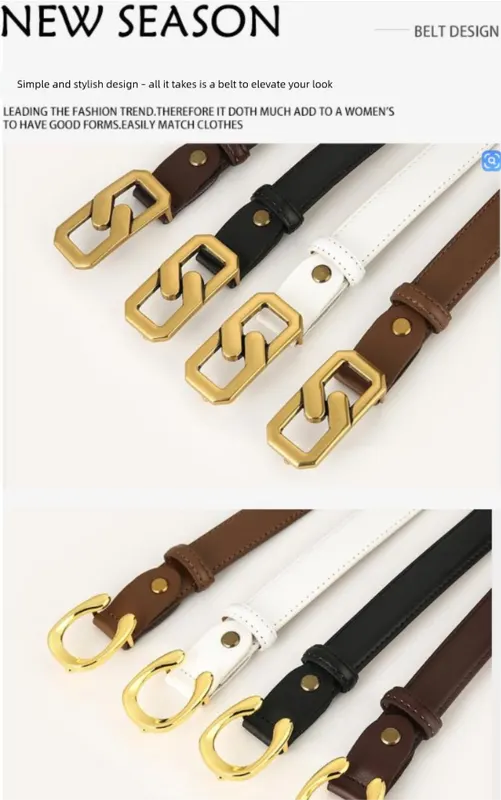 Womens Genuine Leather Belt Coffee C-Shape Gold Buckle Waist Strap for Jeans & Dresses Classic Fashion Accessory - Image 2