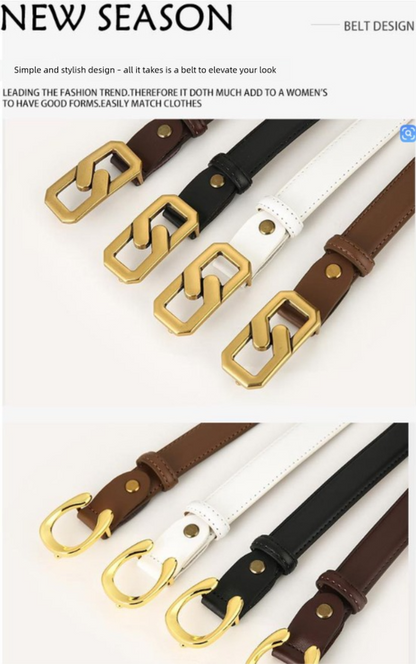 Womens Genuine Leather Belt White C-Shape Gold Buckle Waist Strap for Jeans & Dresses Classic Fashion Accessory - Image 2
