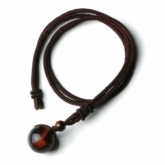 Natural Red Tiger Eye Necklace 10mm Round Stone Pendant Hand Braided Rope Lucky Protection Amulet Jewellery Gift for Men & Women - Image 4
