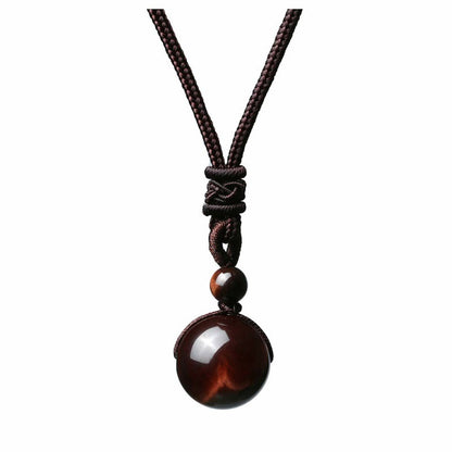 Natural Red Tiger Eye Necklace 14mm Round Stone Pendant Hand Braided Rope Lucky Protection Amulet Jewellery Gift for Men & Women