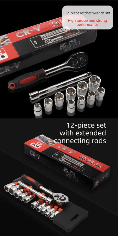 12 Piece 3/8 Inch Drive Ratchet and Metric Socket Wrench Set Professional Mechanics Tool Kit for Automotive Repair and DIY Workshop - Image 3