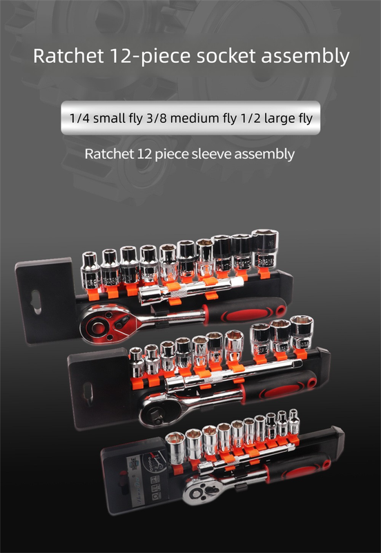 12 Piece 1/2 Inch Drive Ratchet and Metric Socket Wrench Set Heavy Duty Mechanics Tool Kit for Automotive Repair and Industrial Maintenance - Image 2