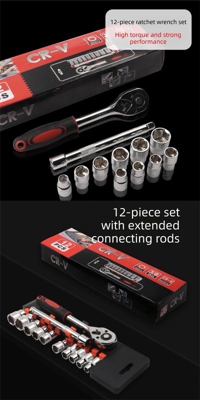 12 Piece 1/2 Inch Drive Ratchet and Metric Socket Wrench Set Heavy Duty Mechanics Tool Kit for Automotive Repair and Industrial Maintenance - Image 3