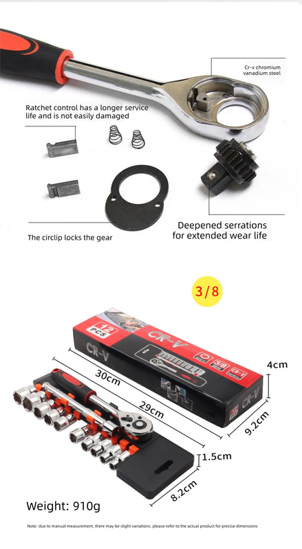 12 Piece 1/2 Inch Drive Ratchet and Metric Socket Wrench Set Heavy Duty Mechanics Tool Kit for Automotive Repair and Industrial Maintenance - Image 5