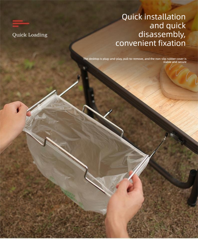 Portable Outdoor Camping Trash Bag Holder Stand Stainless Steel Folding Garbage Bag Rack for Picnic Kitchen and Student Desk Storage Natural - Image 4