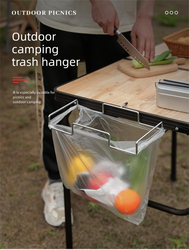 2 PCS Portable Folding Trash Bag Holder Stand Stainless Steel Garbage Bag Rack for Camping Picnic Kitchen and Student Desk Natural Finish - Image 3