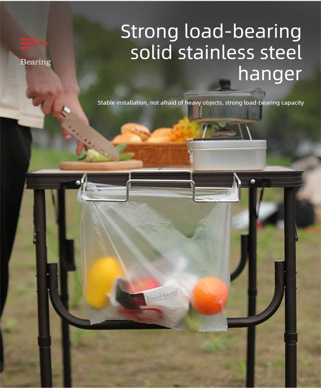 2 PCS Portable Folding Trash Bag Holder Stand Stainless Steel Garbage Bag Rack for Camping Picnic Kitchen and Student Desk Natural Finish - Image 6
