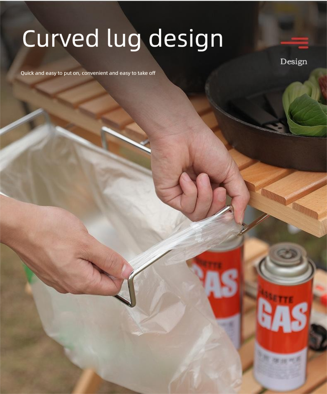 2 PCS Portable Folding Trash Bag Holder Stand Stainless Steel Garbage Bag Rack for Camping Picnic Kitchen and Student Desk Natural Finish - Image 7
