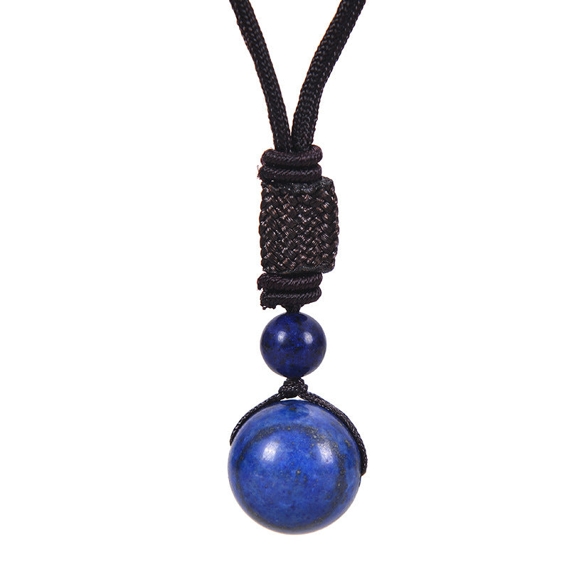 Natural Lapis Lazuli Pendant Necklace 12mm Bead Handmade Woven Adjustable Cord Retro Style for Men & Women Gift