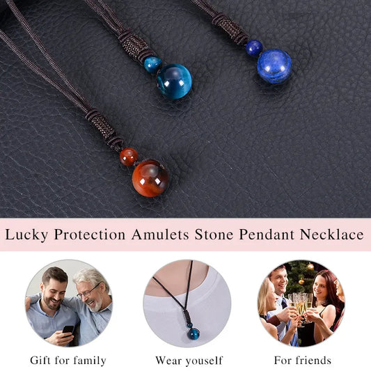 Natural Lapis Lazuli Pendant Necklace 16mm Bead Handmade Woven Adjustable Cord Retro Style for Men & Women Gift - Image 2