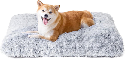 Luxury Long Plush Pet Bed Mat Faux Fur Crate Pad 55x40cm Light Grey Soft Warm Cushion for Dogs & Cats
