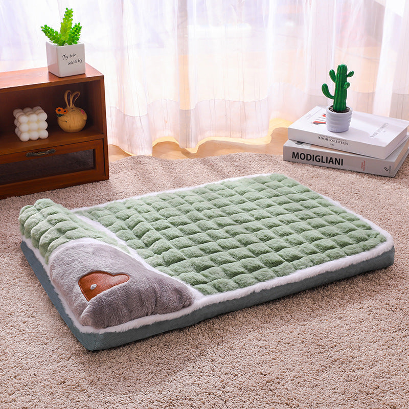 Thickened Pet Sofa Bed XL Size 75x45cm Green Dog Mat with Integrated Pillow Soft Washable Sleeping Pad for Dogs and Cats All Season Comfort