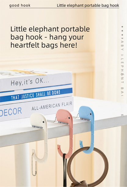 Cartoon Elephant Desk Side Bag Hook Pink Portable Adhesive Schoolbag Hanger No-Drill Movable Table Hook for Students and Office - Image 3