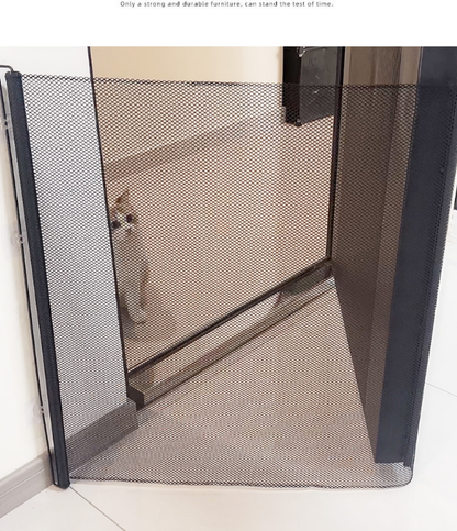 Retractable Pet Safety Gate 130x78cm Paw Print Mesh Dog Barrier Automatic Rebound No Drill Fence for Stairs and Doorways - Image 2