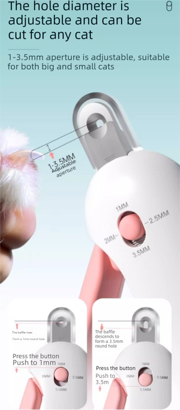 Adjustable Cat Nail Clippers Safety Round Hole Trimmer 1mm-3.5mm Anti-Splash Grooming Tool with File for Kittens & Rabbits Pink - Image 3